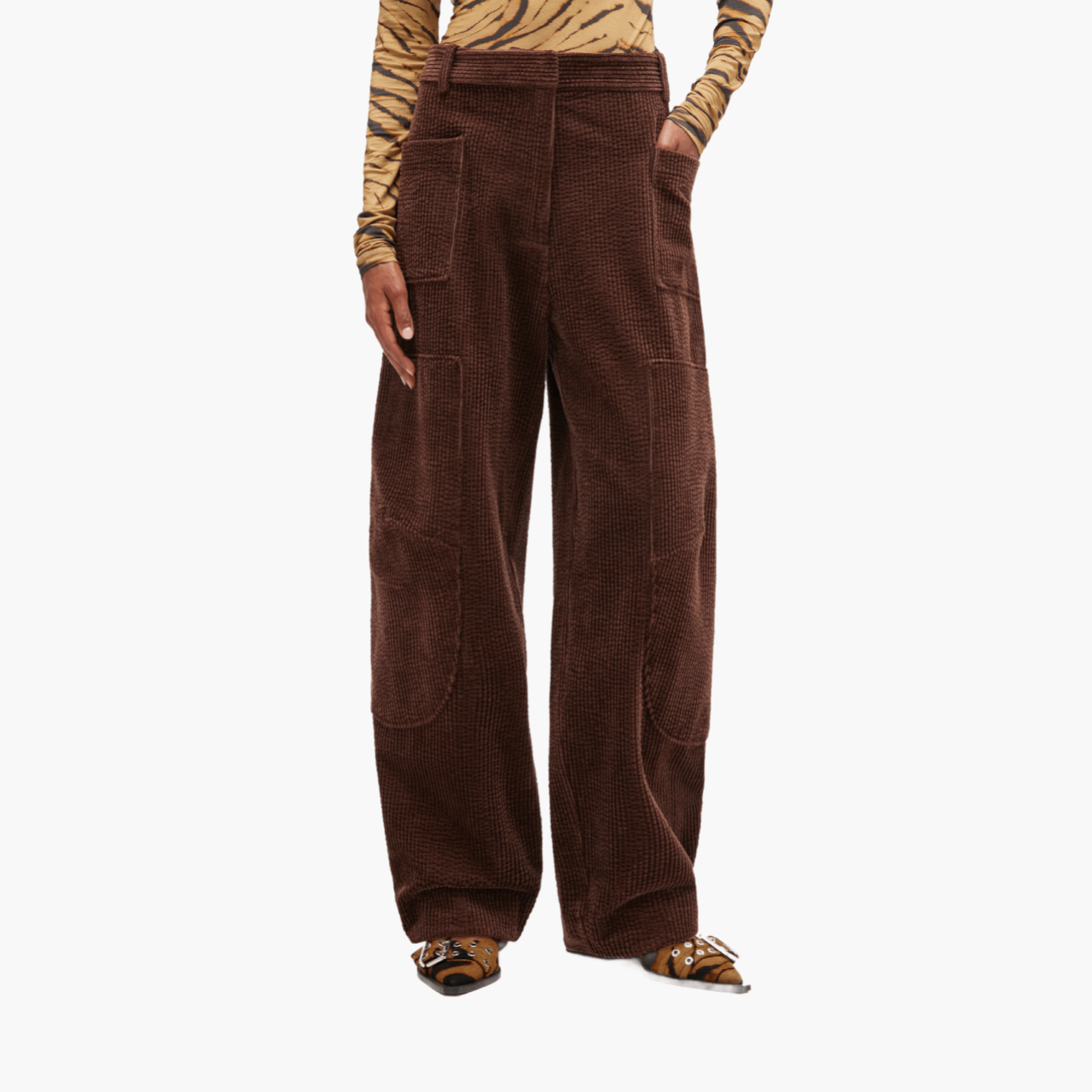 Pantalon Ganni Velours Marron