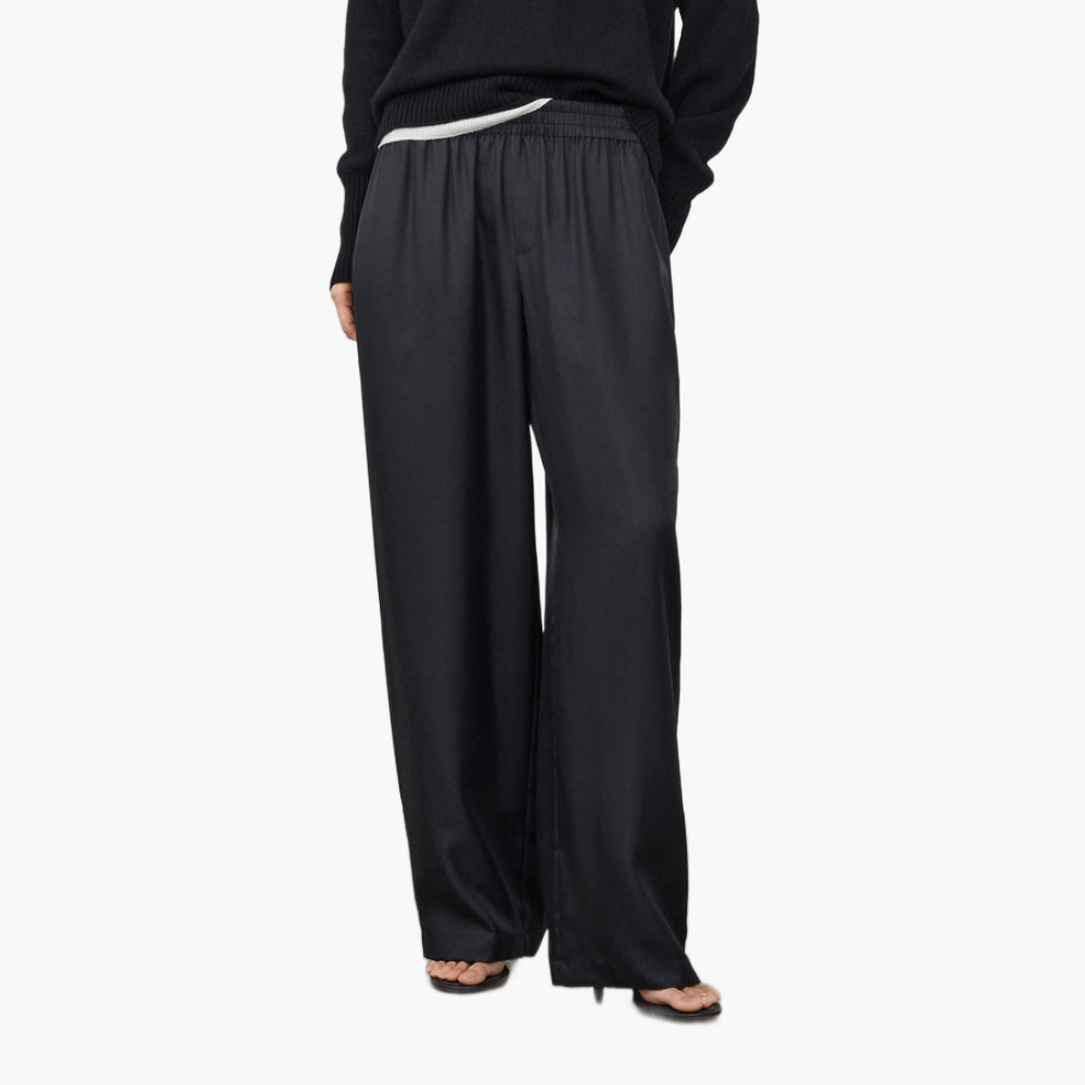 Pantalon wide-leg en soie twill
