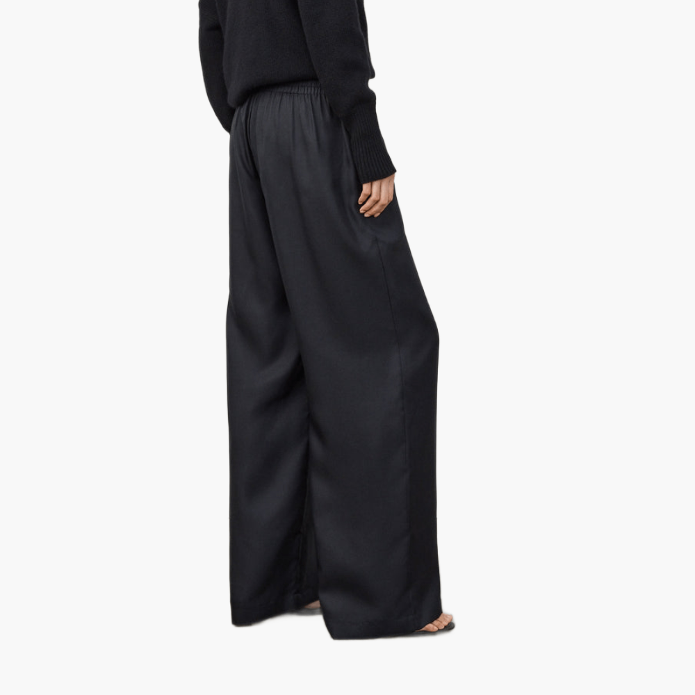 Wide-leg silk twill pants