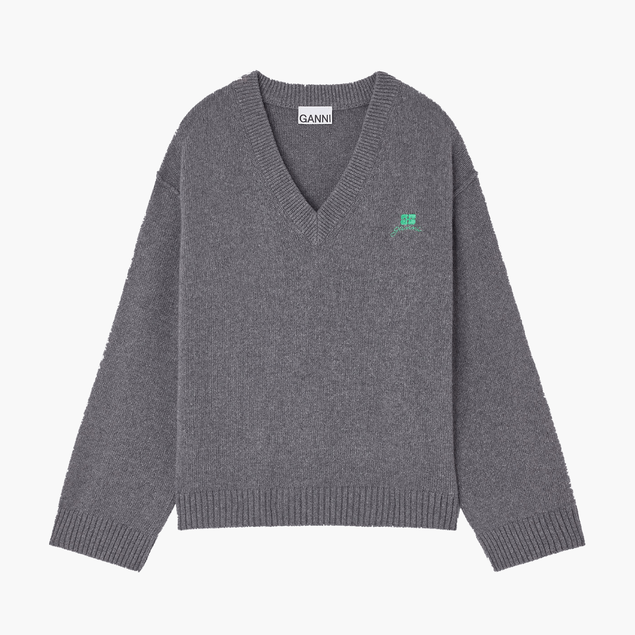 Pull Ganni V Laine Gris Charcoal