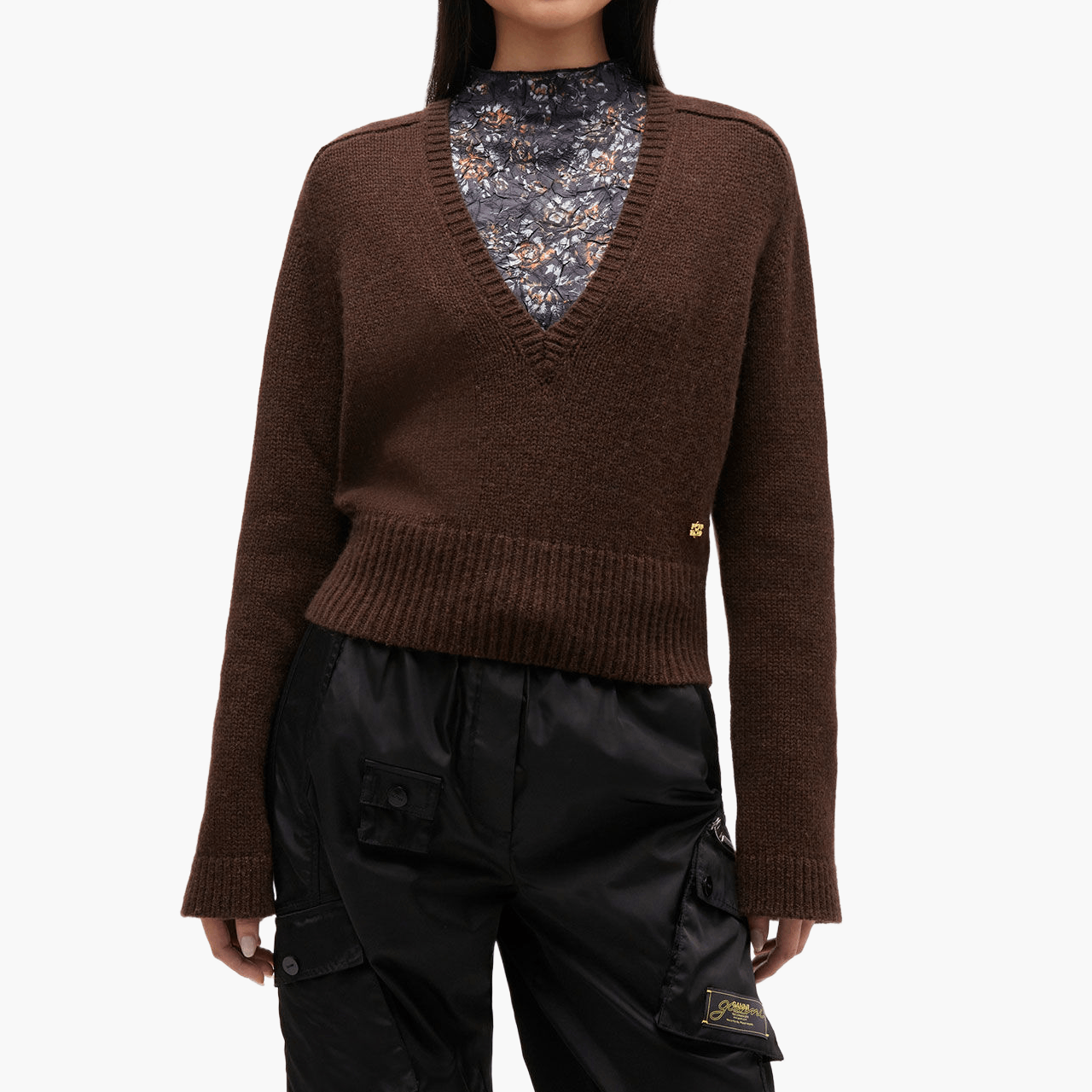 Pull Ganni V Marron Shaved Chocolate