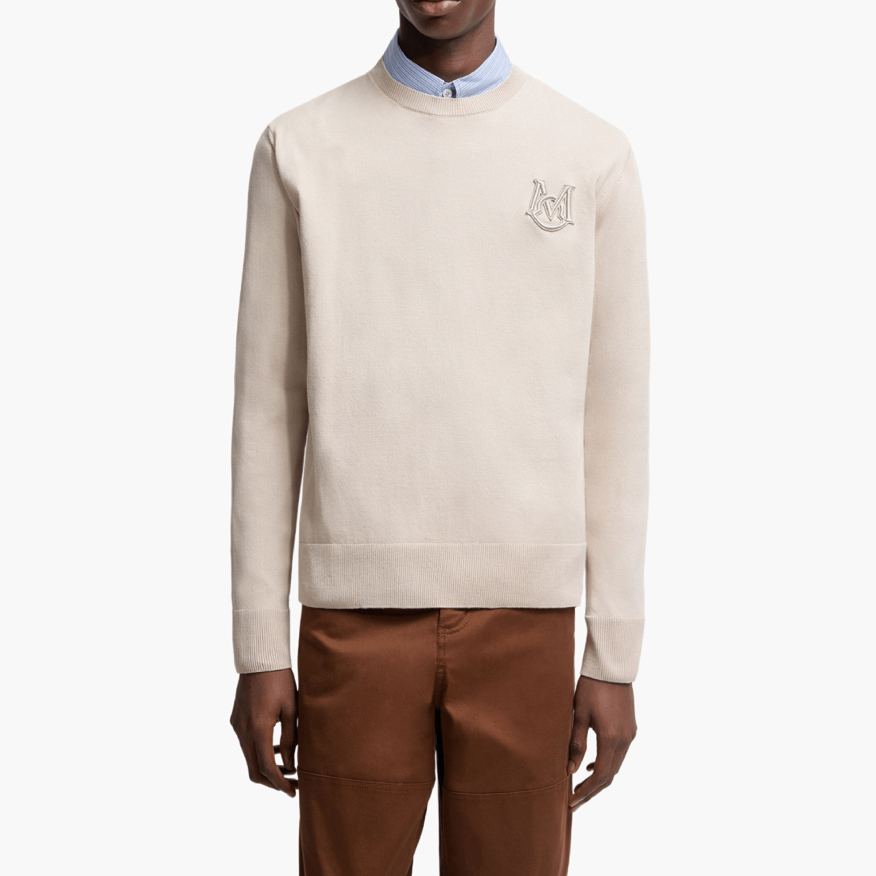 Pull Moncler monogramme brodé beige