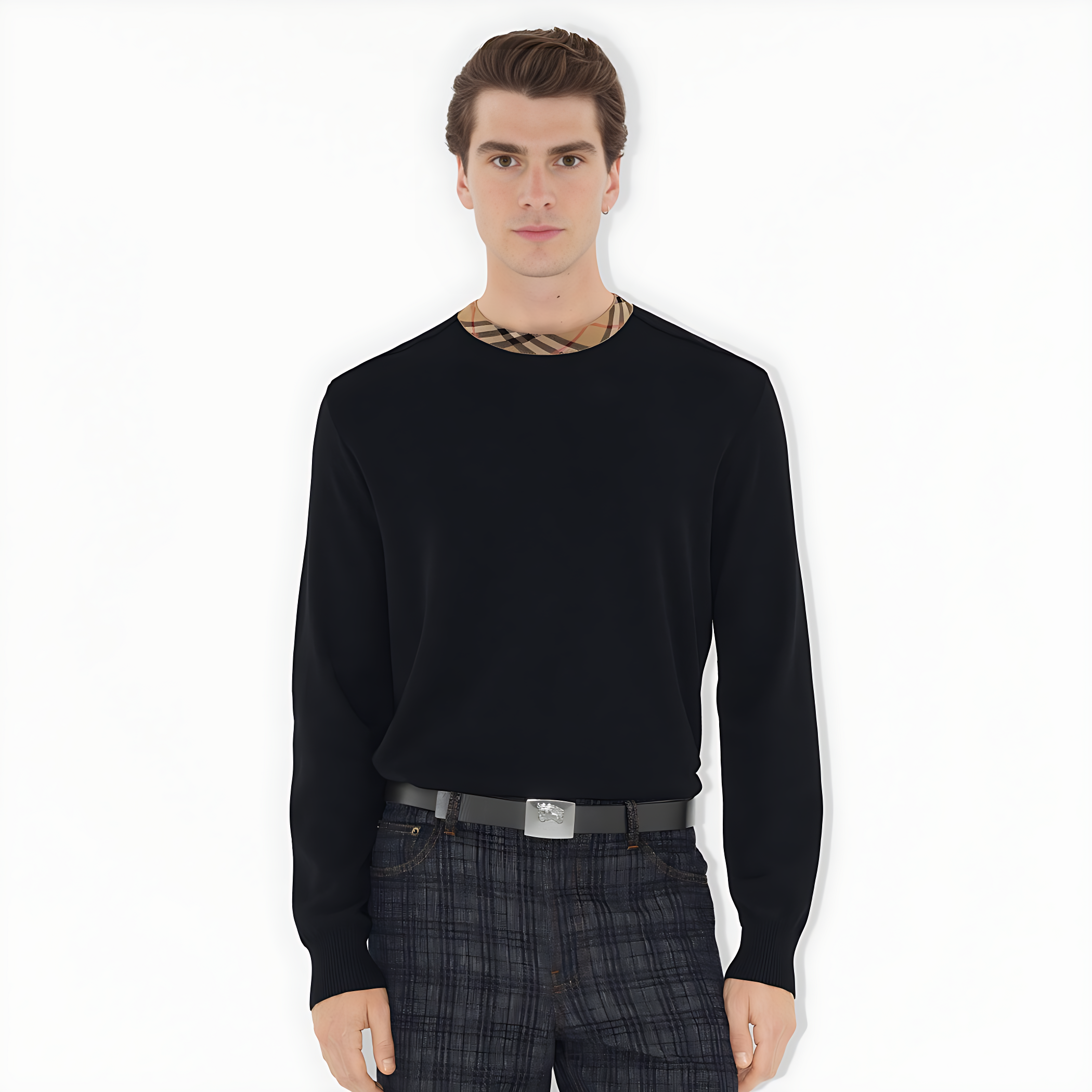Pull Burberry Check Trim noir