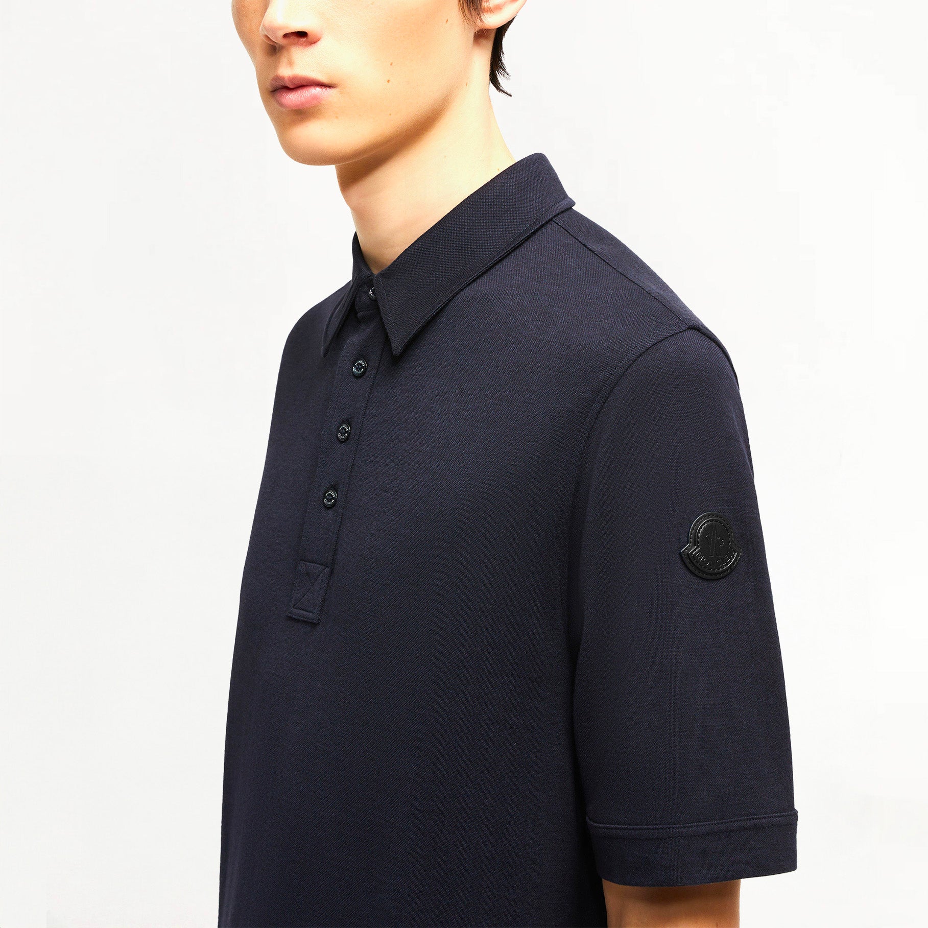 Polo Moncler Logo Cuir Bleu Marine