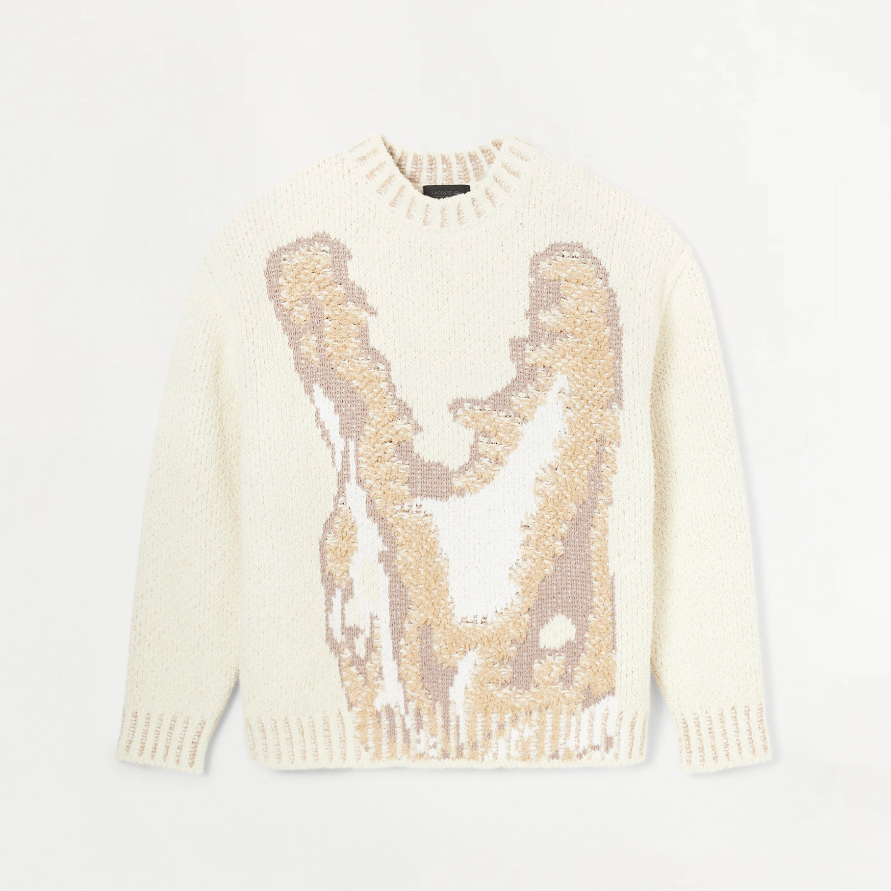 Pull Homme Lacoste Défilé Jacquard Crocodile Écru
