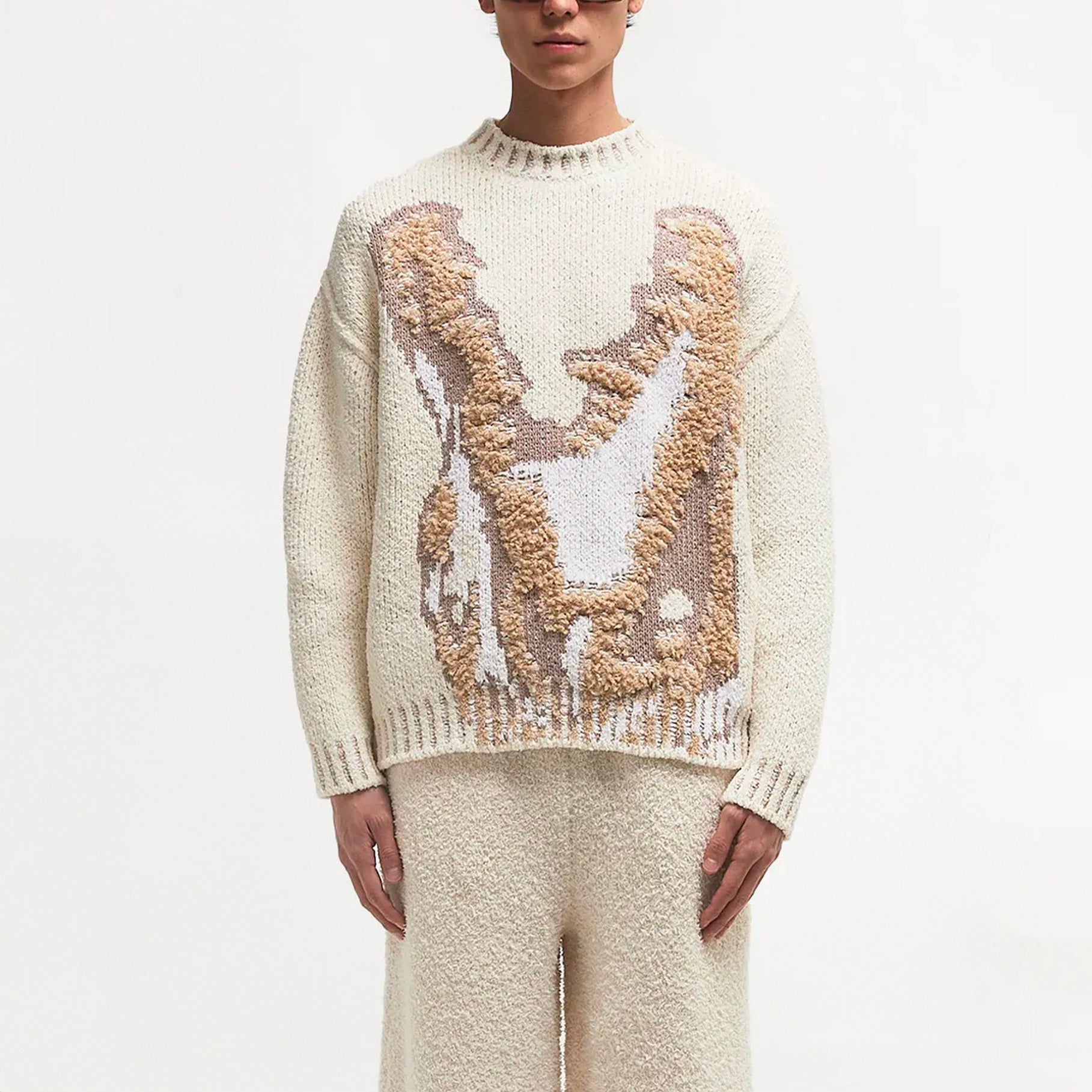 Pull Homme Lacoste Défilé Jacquard Crocodile Écru