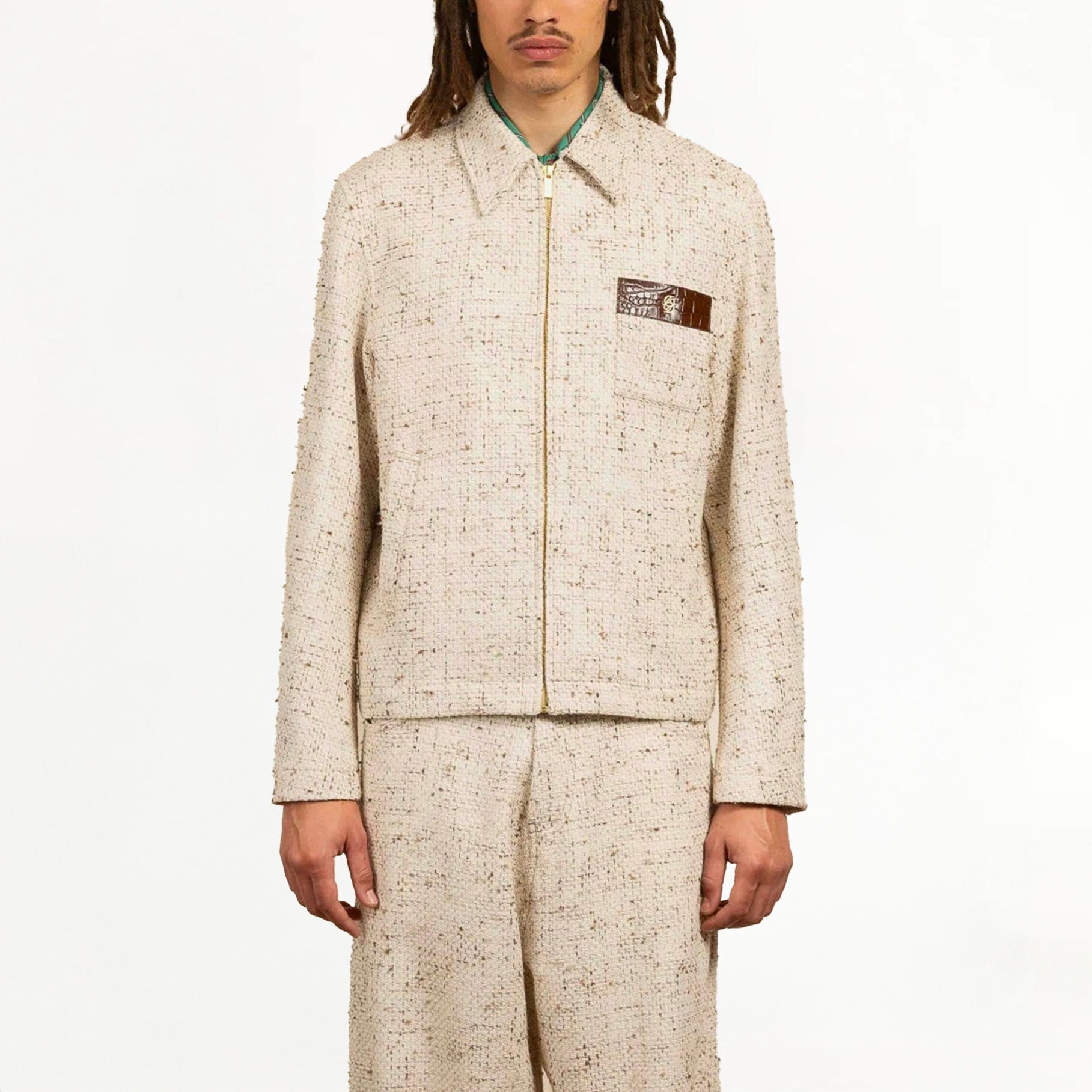 Veste Homme Drôle de Monsieur Blouson Droit Tweed Écru