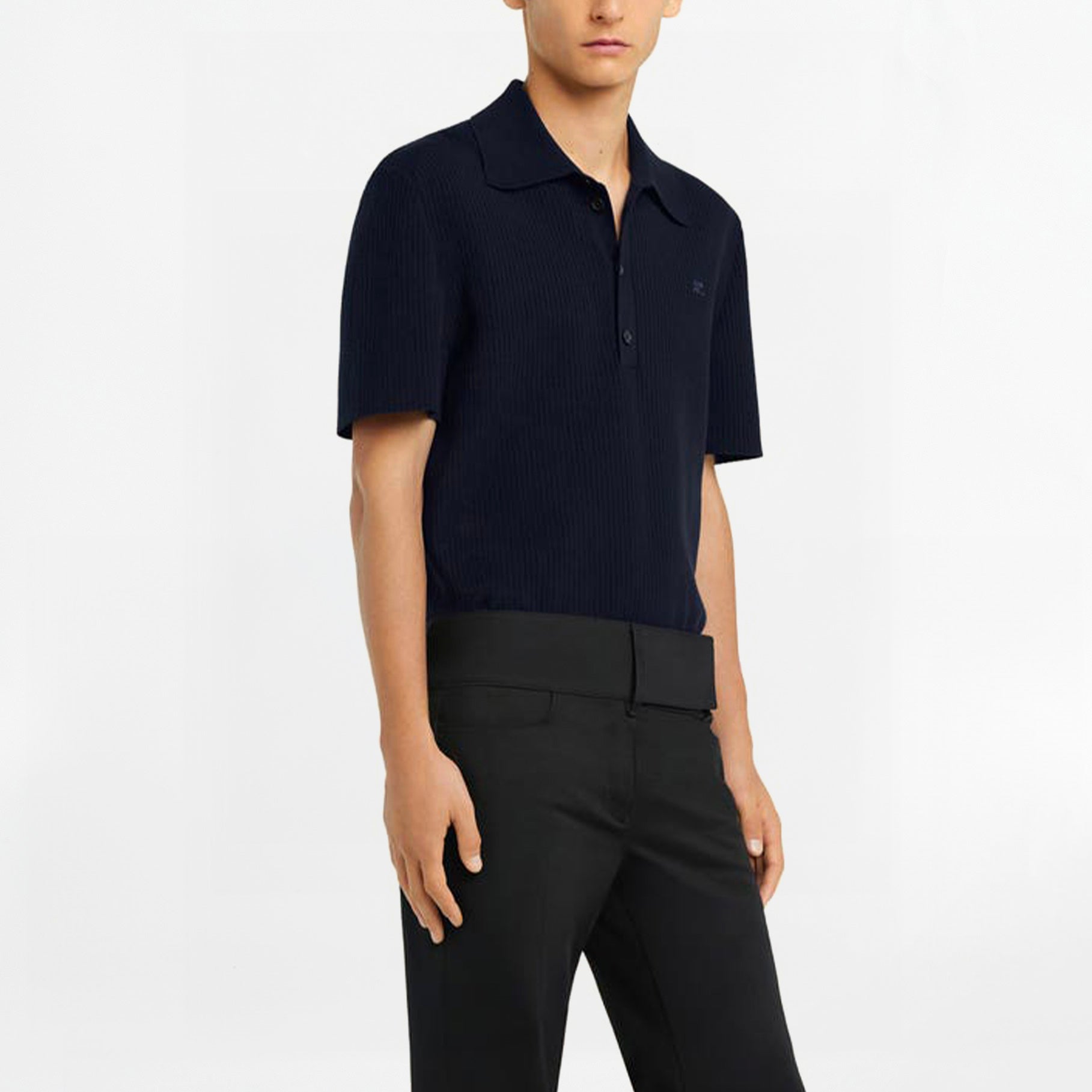 Polo maille côtelée Courrèges AC Logo Navy