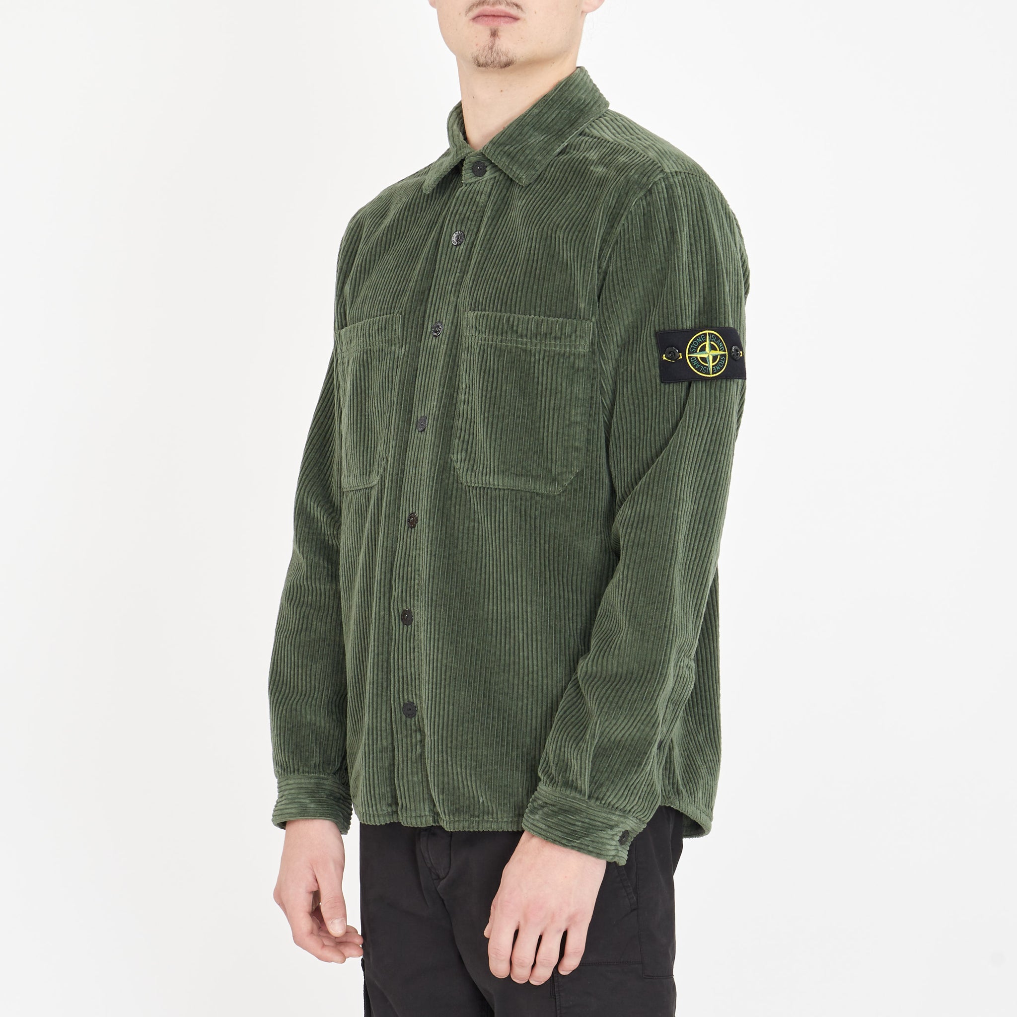 Surchemise Stone Island Côtelé Vert Kaki