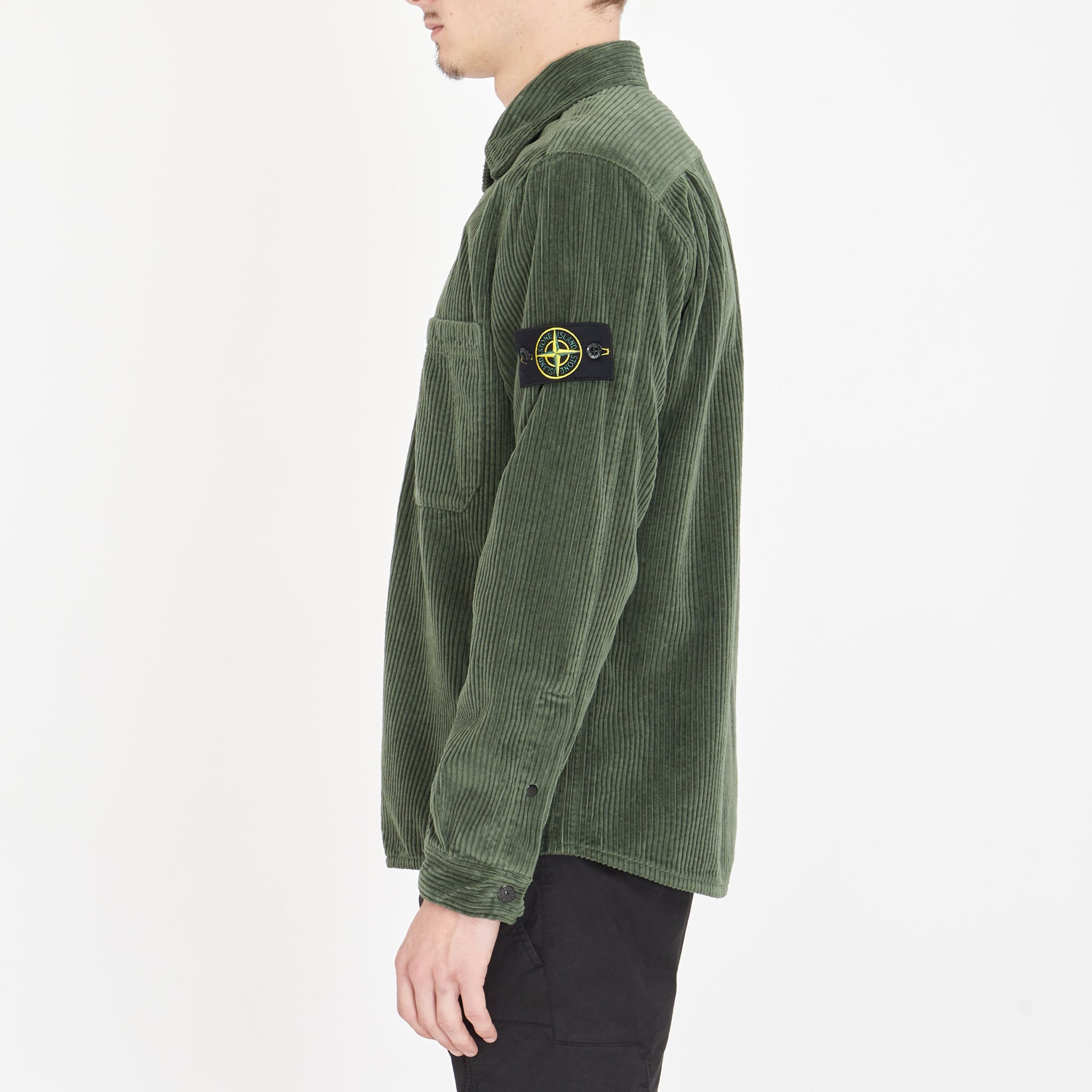 Surchemise Stone Island Côtelé Vert Kaki