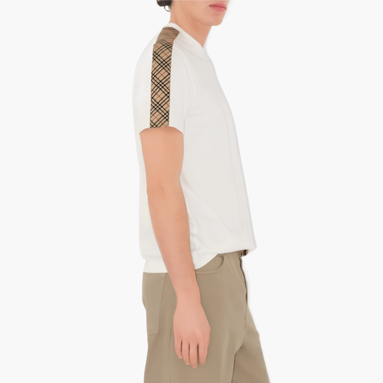 T-shirt coton bandes Check Blanc