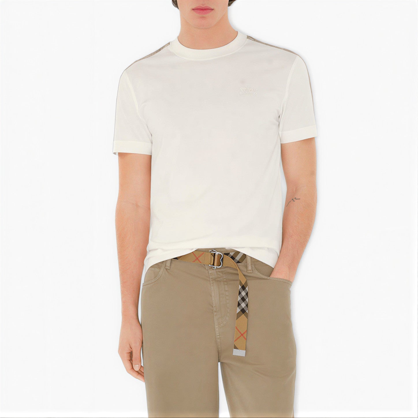 T-shirt coton bandes Check Blanc