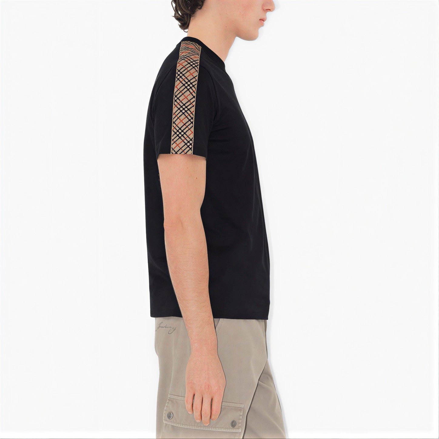 T-shirt coton bandes Check Noir