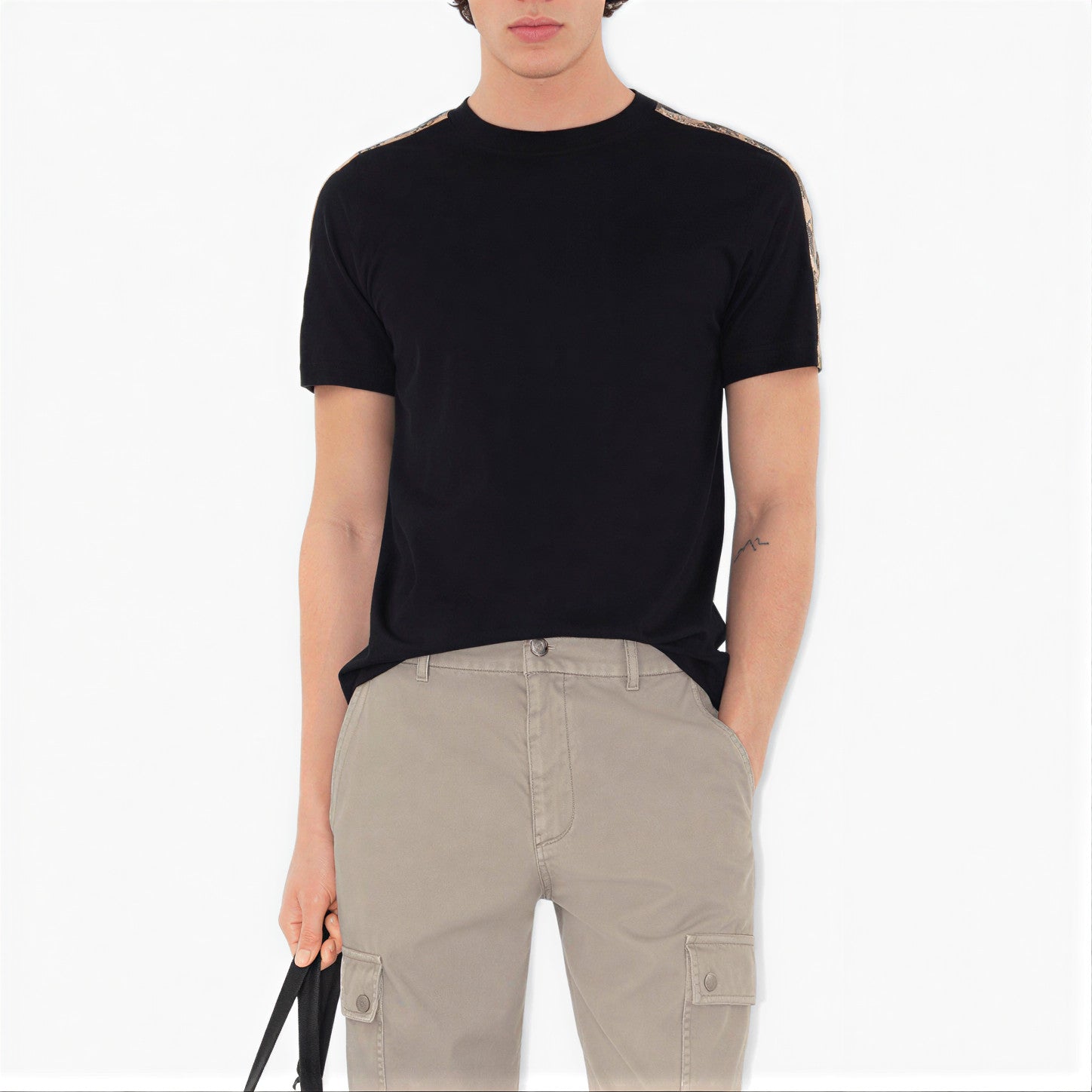 T-shirt coton bandes Check Noir
