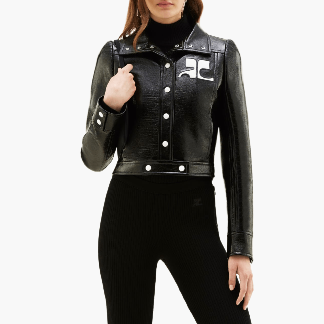 Reissue vinyl stand-up collar jacket — Black