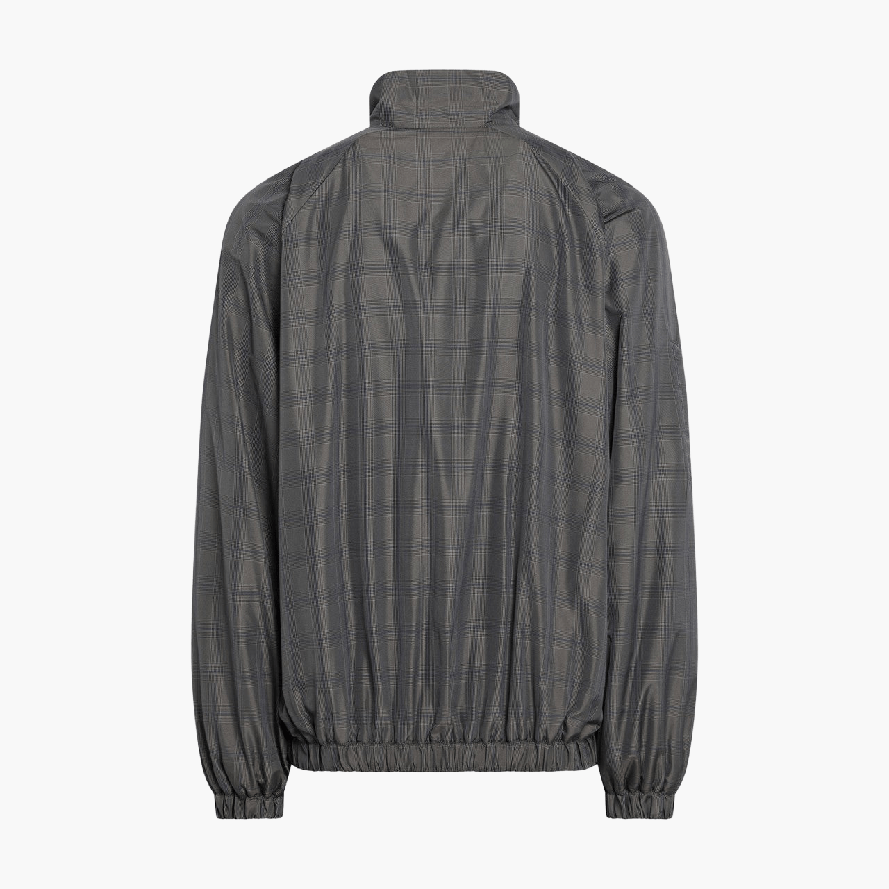 Vue arrière de la veste Balenciaga Prince of Wales nylon à plat, motif intégral et coupe droite, photo produit Lesthete Concept Store.