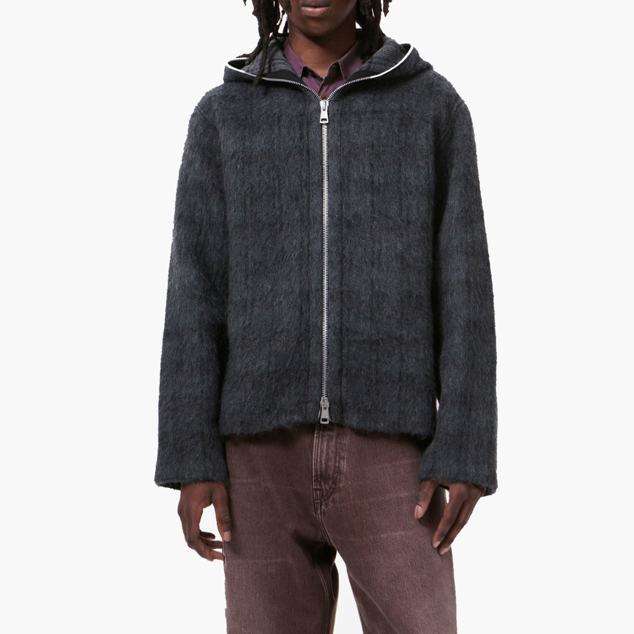 Hairy Wool Hooded Zip-Up Jacket