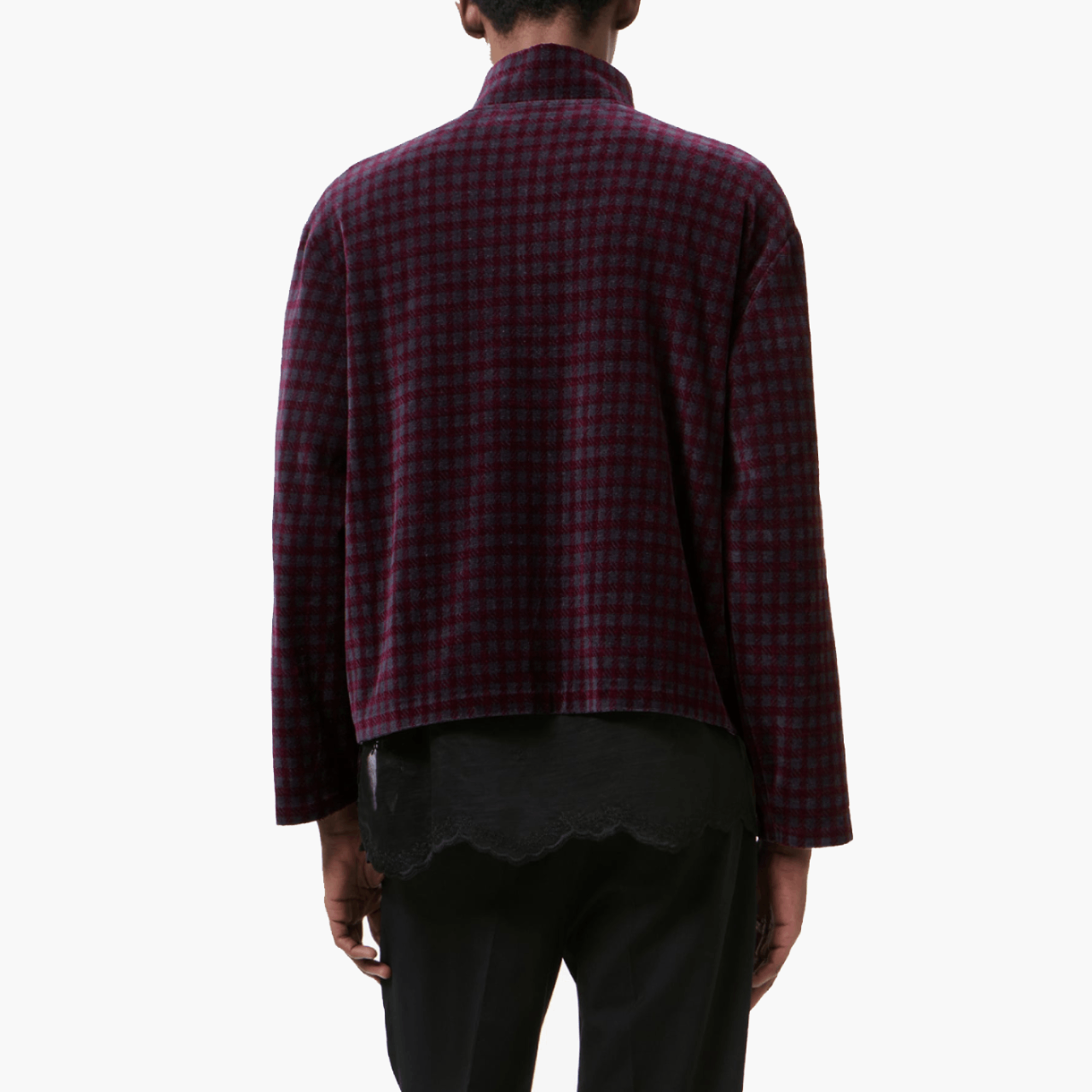 Veste zippée velours check col montant