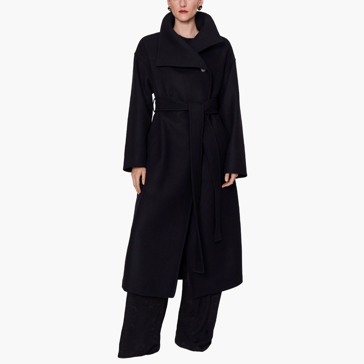 Manteau Fiore Laine Mélangée Black