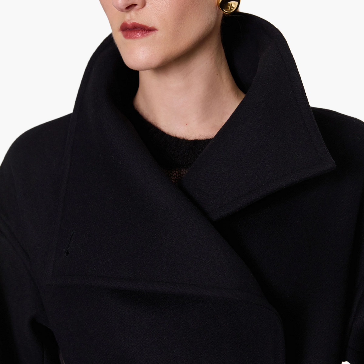 Manteau Fiore Laine Mélangée Black