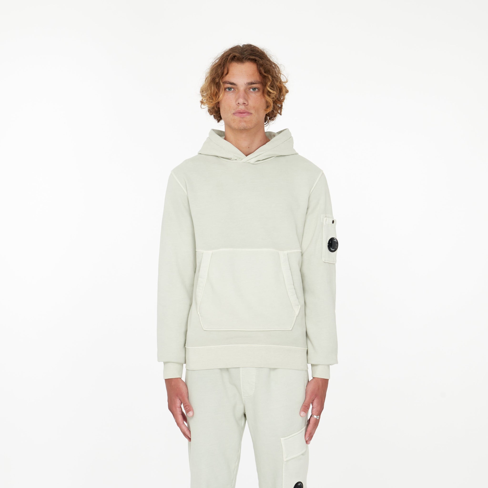 Hoodie Diagonal en coton brossé Beige - Lesthete cp company