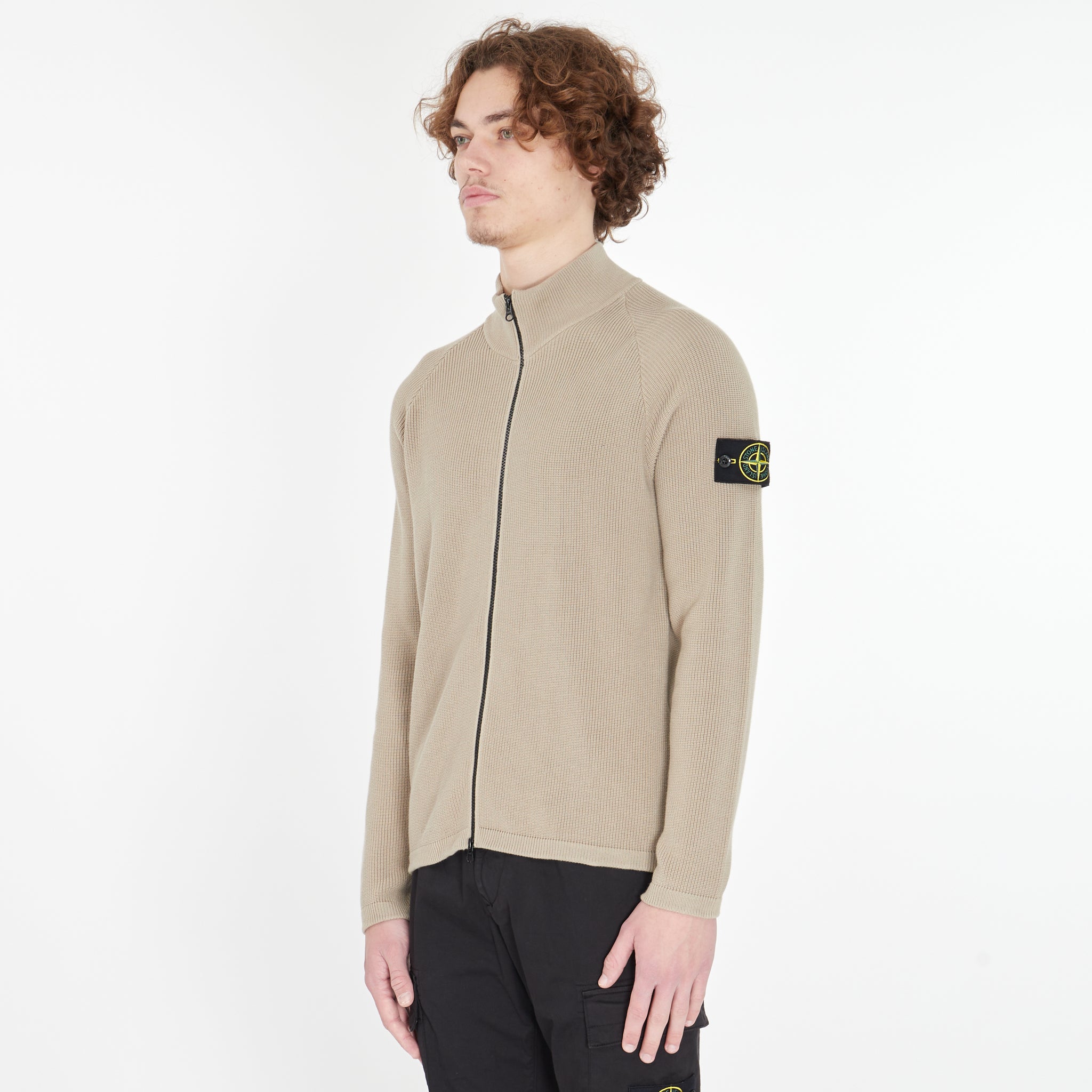 Cardigan Stone Island à Zip Beige